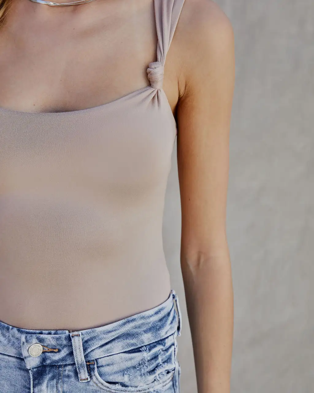 BLUE-001 Eden Knotted Strap Bodysuit - Latte 3 BLUE-001 Eden Knotted Strap Bodysuit - Latte - Image 3