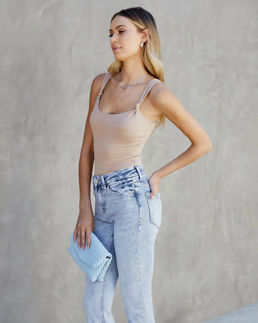 BLUE-001 Eden Knotted Strap Bodysuit - Latte 4 BLUE-001 Eden Knotted Strap Bodysuit - Latte - Image 4