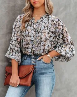 DRES-001 Edgewater Floral Billowed Blouse - FINAL SALE -clothes Sales EdgewaterFloralBillowedBlouse65
