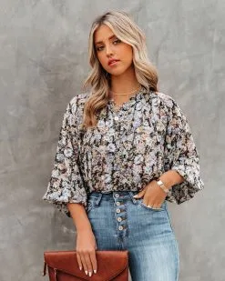 DRES-001 Edgewater Floral Billowed Blouse - FINAL SALE -clothes Sales EdgewaterFloralBillowedBlouse87