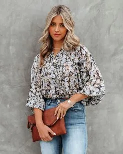 DRES-001 Edgewater Floral Billowed Blouse - FINAL SALE -clothes Sales EdgewaterFloralBillowedBlouse96
