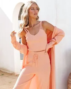 Effortlessly Chic Ribbed Open Front Cardigan - Peach - SALE -clothes Sales EffortlesslyChicRibbedOpenFrontCardiganRibbedTank Widelegpant Peach1171