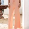 ENDL-001 Effortlessly Chic Ribbed Drawstring Wide Leg Pants - Peach - SALE