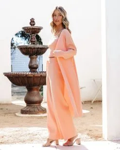 Effortlessly Chic Ribbed Open Front Cardigan - Peach - SALE -clothes Sales EffortlesslyChicRibbedOpenFrontCardiganRibbedTank Widelegpant Peach42