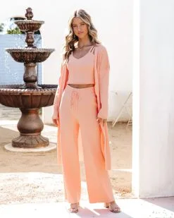 ENDL-001 Effortlessly Chic Ribbed Drawstring Wide Leg Pants - Peach - SALE -clothes Sales EffortlesslyChicRibbedOpenFrontCardiganRibbedTank Widelegpant Peach5