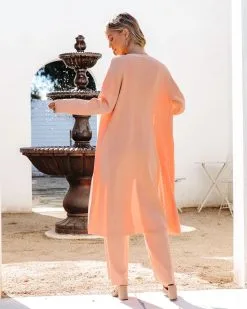 Effortlessly Chic Ribbed Open Front Cardigan - Peach - SALE -clothes Sales EffortlesslyChicRibbedOpenFrontCardiganRibbedTank Widelegpant Peach94