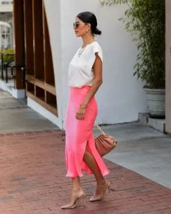 BUCK-001 Electric Vibes Satin Slip Midi Skirt - Neon Pink - FINAL SALE -clothes Sales ElectricVibesSatinSli0pSkirtNeonPink60