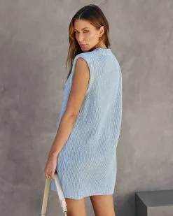 MABL-001 Elevated Chic Knit Padded Shoulder Mini Dress - Dusty Blue -clothes Sales Elevatedchicknitpaddedshoulderminidressdustyblue32