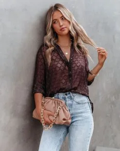 ACOA-001 Eleventh Hour Textured Button Down Blouse - Brown - FINAL SALE -clothes Sales Eleventhhourtexturedbuttondownblouse brown 10