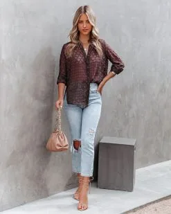 ACOA-001 Eleventh Hour Textured Button Down Blouse - Brown - FINAL SALE -clothes Sales Eleventhhourtexturedbuttondownblouse brown 2