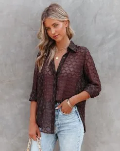 ACOA-001 Eleventh Hour Textured Button Down Blouse - Brown - FINAL SALE