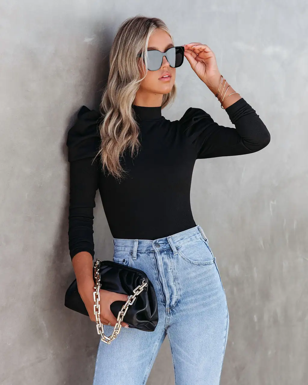 TCEC-001 Elizabeth Ribbed Puff Sleeve Bodysuit - Black - FINAL SALE 3 TCEC-001 Elizabeth Ribbed Puff Sleeve Bodysuit - Black - FINAL SALE - Image 3