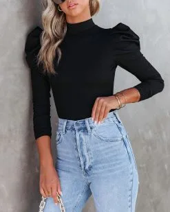 TCEC-001 Elizabeth Ribbed Puff Sleeve Bodysuit - Black - FINAL SALE 13 TCEC-001 Elizabeth Ribbed Puff Sleeve Bodysuit - Black - FINAL SALE -clothes Sales ElizabethRibbedPuffSleeveBodysuitBlack93