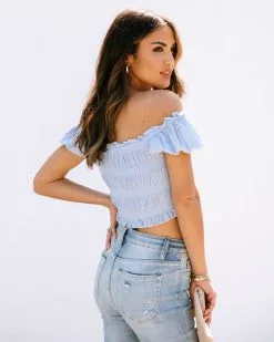 Elowyn Smocked Ruched Crop Top - Dusty Blue - SALE -clothes Sales Elowyn 10