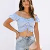 Elowyn Smocked Ruched Crop Top - Dusty Blue - SALE