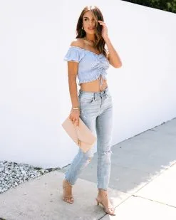 Elowyn Smocked Ruched Crop Top - Dusty Blue - SALE -clothes Sales Elowyn 7