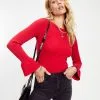 Esen Ribbed Bell Sleeve Knit Sweater - Red - FINAL SALE