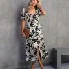 Estella Floral Puff Sleeve Midi Dress
