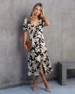 Estella Floral Puff Sleeve Midi Dress