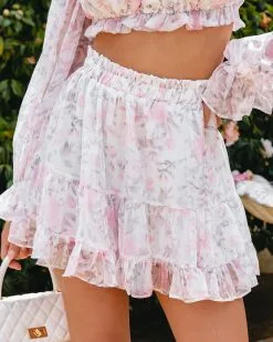 MABL-001 Ever Mine Floral Chiffon Mini Skirt - Pink - SALE