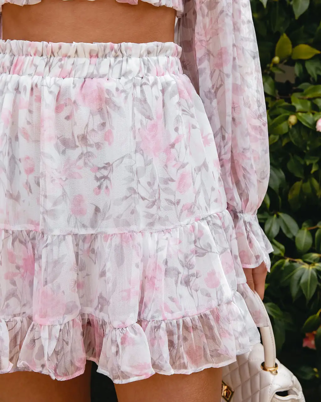 MABL-001 Ever Mine Floral Chiffon Mini Skirt - Pink - SALE 2 MABL-001 Ever Mine Floral Chiffon Mini Skirt - Pink - SALE - Image 2