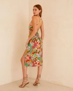 Kaori Floral Slip Midi Dress - Green 11 Kaori Floral Slip Midi Dress - Green -clothes Sales FD10227 P1083 VC JAPANESEGARDEN 2208