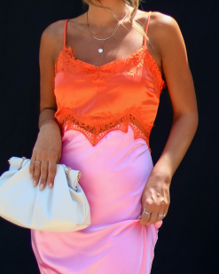 Lisbon Satin Midi Dress - Pink/Orange -clothes Sales FD3DB991 0050 4A5E 93D6 4E80C7BCEA09