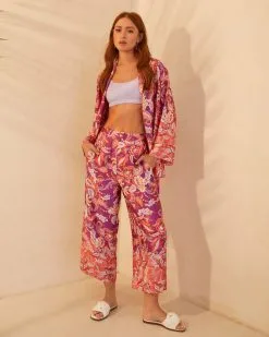 Merryn Satin Wide Leg Pants - Plum