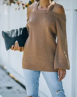 Malia Cold Shoulder Knit Sweater - Camel - FINAL SALE -clothes Sales FO6C0664