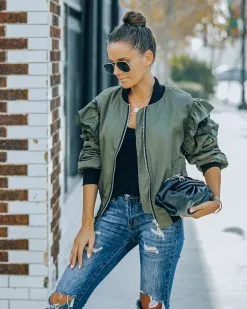 Benz Pocketed Ruffle Bomber Jacket - Olive - FINAL SALE 16 Benz Pocketed Ruffle Bomber Jacket - Olive - FINAL SALE -clothes Sales FO6C0975 ea205cef 648d 425f b234 adc6b356b9ee