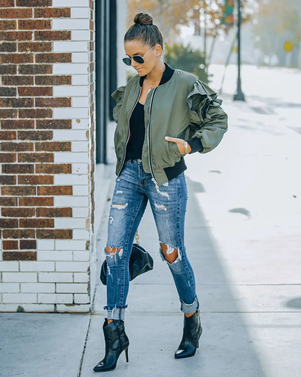 Benz Pocketed Ruffle Bomber Jacket - Olive - FINAL SALE 11 Benz Pocketed Ruffle Bomber Jacket - Olive - FINAL SALE - Image 11