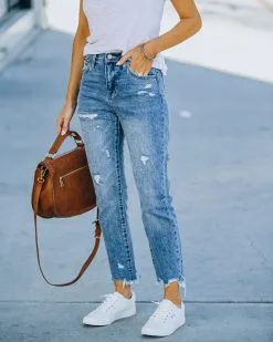 KANC-001 Michelle High Rise Slim Straight Denim - Medium Wash - FINAL SALE