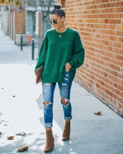 Dariel Relaxed Knit Sweater - Hunter Green - FINAL SALE