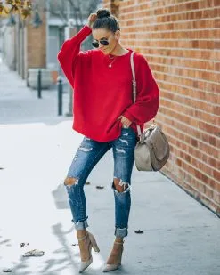 Dariel Relaxed Knit Sweater - Red - FINAL SALE -clothes Sales FO6C2020 ca37b64a 0b26 4d7f 9aeb 12692abc231c