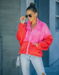 Nava Pocketed Colorblock Zip Up Jacket - Pink - FINAL SALE