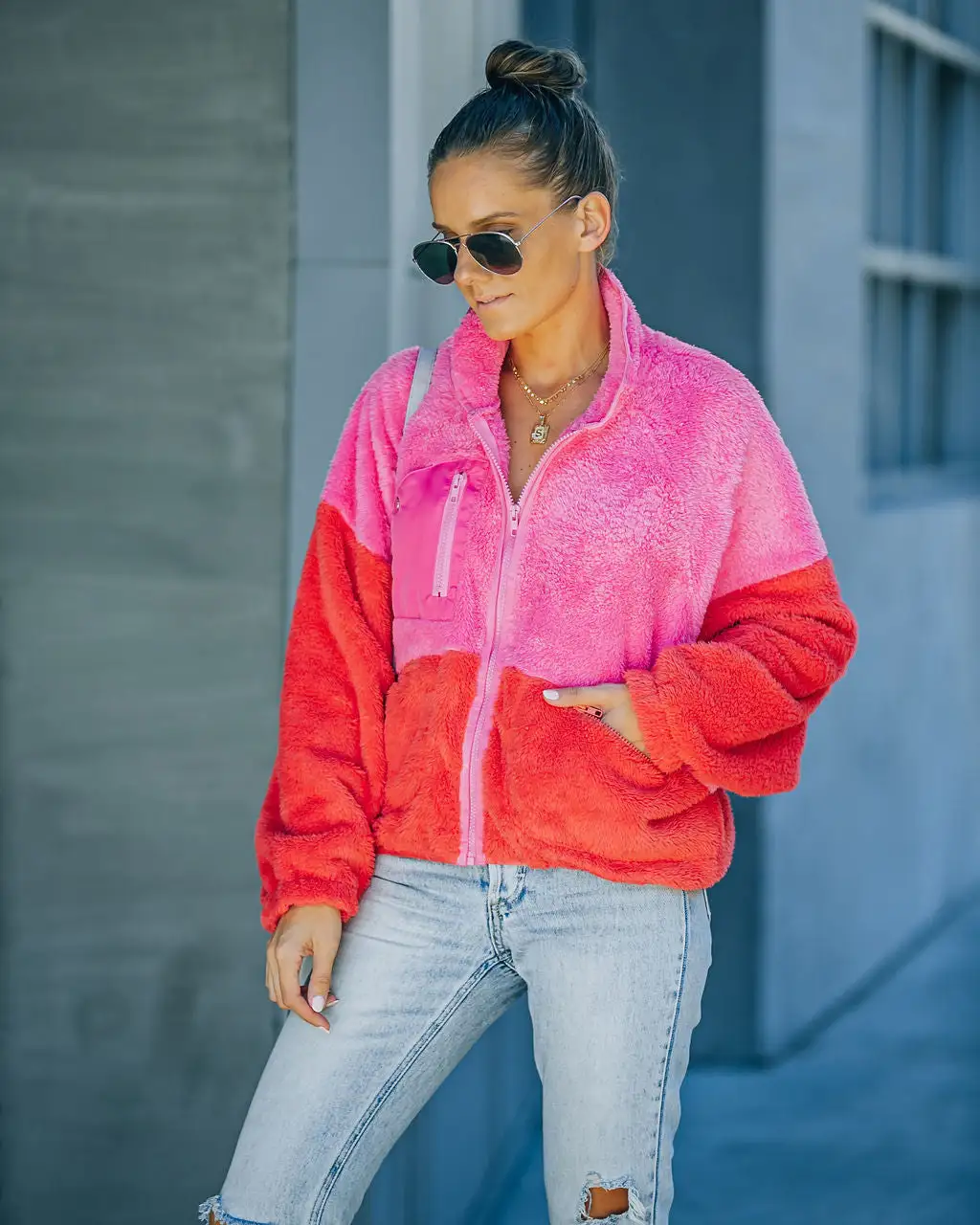 Nava Pocketed Colorblock Zip Up Jacket - Pink - FINAL SALE 5 Nava Pocketed Colorblock Zip Up Jacket - Pink - FINAL SALE - Image 5