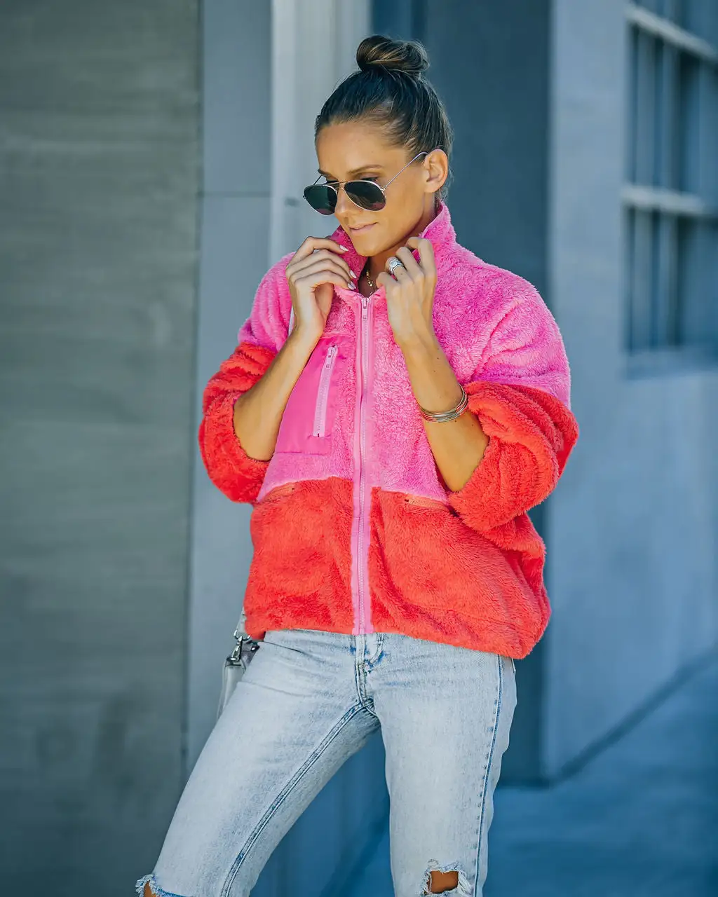 Nava Pocketed Colorblock Zip Up Jacket - Pink - FINAL SALE 11 Nava Pocketed Colorblock Zip Up Jacket - Pink - FINAL SALE - Image 11