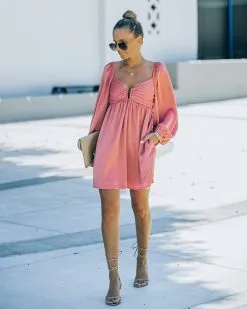 MUST-001 Abelia Satin Pocketed Babydoll Dress - Rose - FINAL SALE