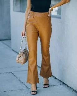 BAGA-001 Vira High Rise Faux Leather Flare Pants - Cognac - FINAL SALE -clothes Sales FO6C4000 7c914a31 a044 4e0e ae6c f9ecf1f43a43