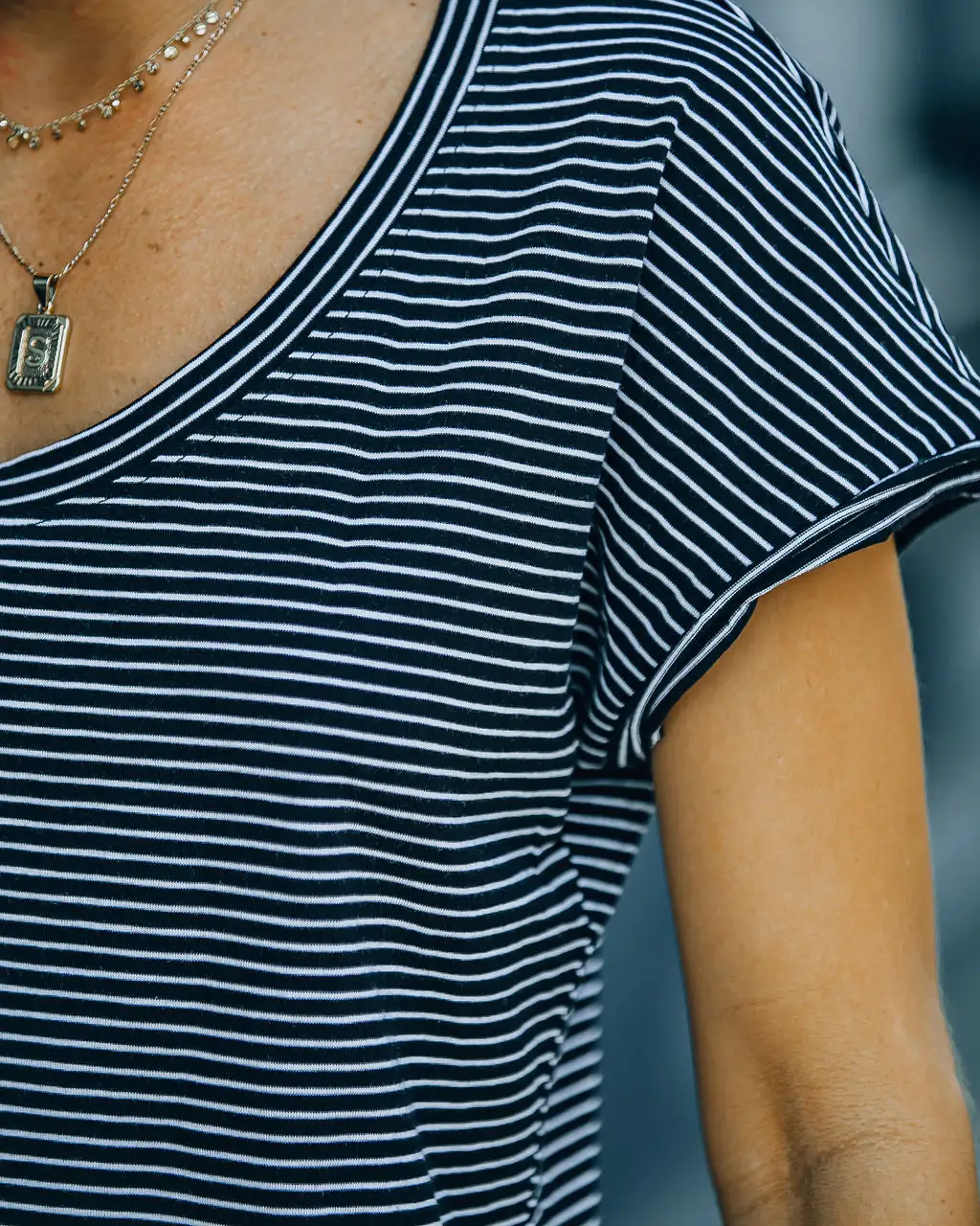 Jeff Cotton Modal Striped Scoop Tee - Black - FINAL SALE 4 Jeff Cotton Modal Striped Scoop Tee - Black - FINAL SALE - Image 4