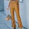 BAGA-001 Vira High Rise Faux Leather Flare Pants - Cognac - FINAL SALE