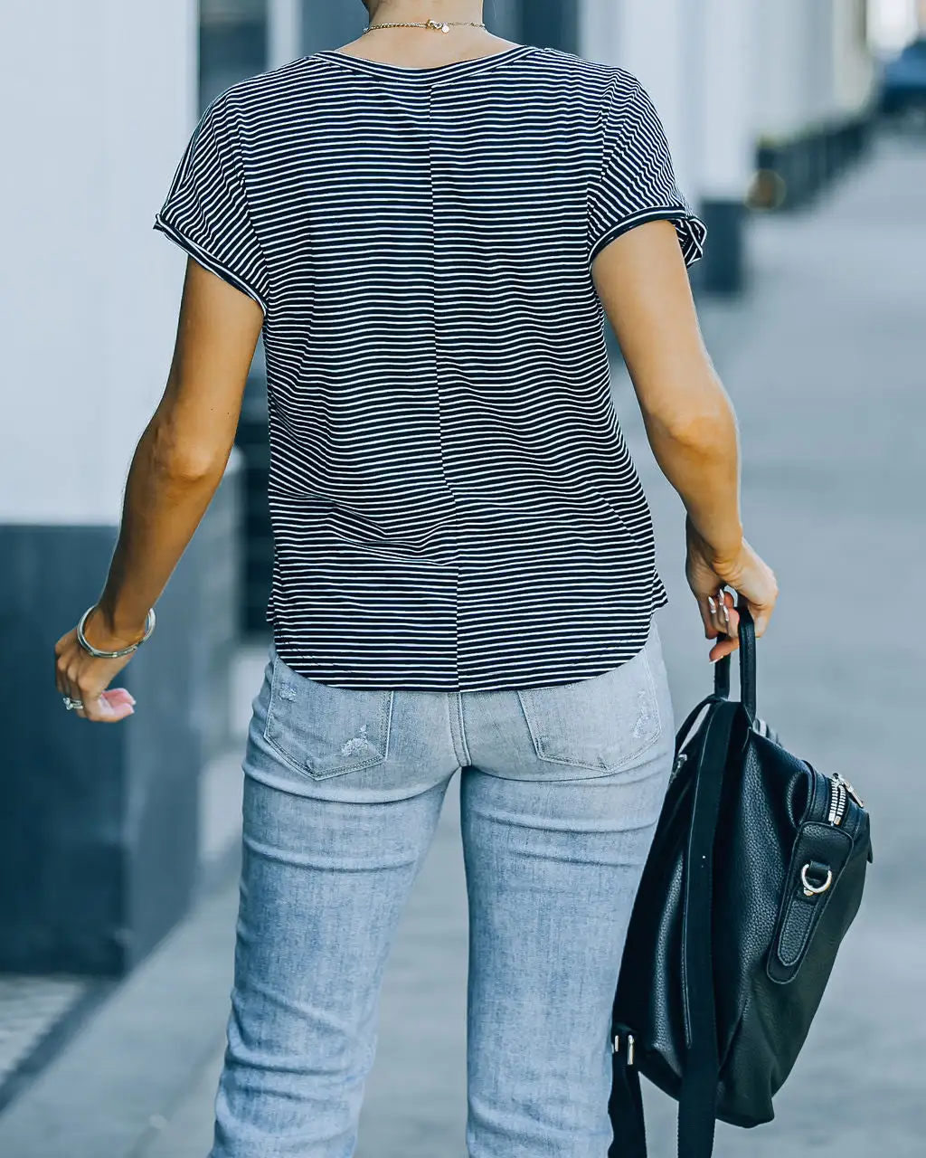 Jeff Cotton Modal Striped Scoop Tee - Black - FINAL SALE 2 Jeff Cotton Modal Striped Scoop Tee - Black - FINAL SALE - Image 2