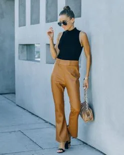 BAGA-001 Vira High Rise Faux Leather Flare Pants - Cognac - FINAL SALE -clothes Sales FO6C4068 690927c1 9acb 467c 8cd4 dcaad8be5046