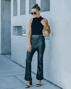 BAGA-001 Vira High Rise Faux Leather Flare Pants - Black - FINAL SALE -clothes Sales FO6C4140 6c93aeb6 ab6c 4272 9f6f 3c4cd404a1af