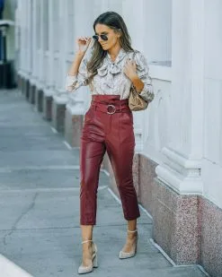 Livi Pocketed High Rise Faux Leather Belted Pants - Wine - FINAL SALE -clothes Sales FO6C4211 0624f2d1 8e56 4e52 aa4e d3e7cdad0b68