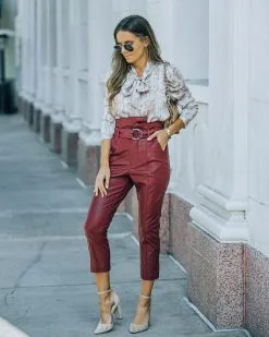 Livi Pocketed High Rise Faux Leather Belted Pants - Wine - FINAL SALE -clothes Sales FO6C4221 ad78e973 ceb4 4538 a194 0f883e01db85
