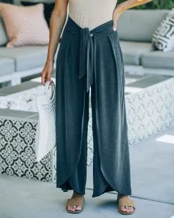 Grenada Tie Front Modal Blend Pants - Charcoal -clothes Sales FO6C5212