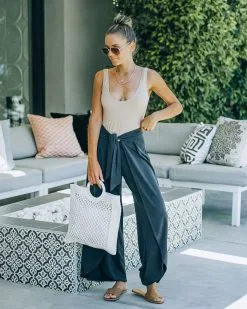 Grenada Tie Front Modal Blend Pants - Charcoal -clothes Sales FO6C5271