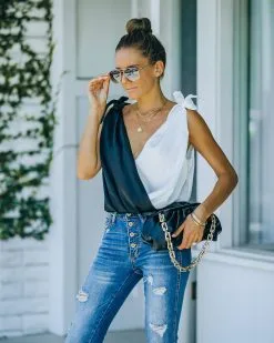 STRU-001 Both Worlds Satin Drape Tie Bodysuit - Black White - FINAL SALE -clothes Sales FO6C5309 9df24ab2 7dd3 449c 91a1 276f58c8faac