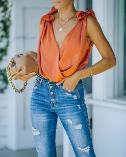 STRU-001 Marabelle Satin Drape Tie Bodysuit - Clay - FINAL SALE 11 STRU-001 Marabelle Satin Drape Tie Bodysuit - Clay - FINAL SALE -clothes Sales FO6C5359